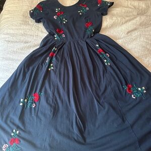 Floral Embroidered Navy Dress